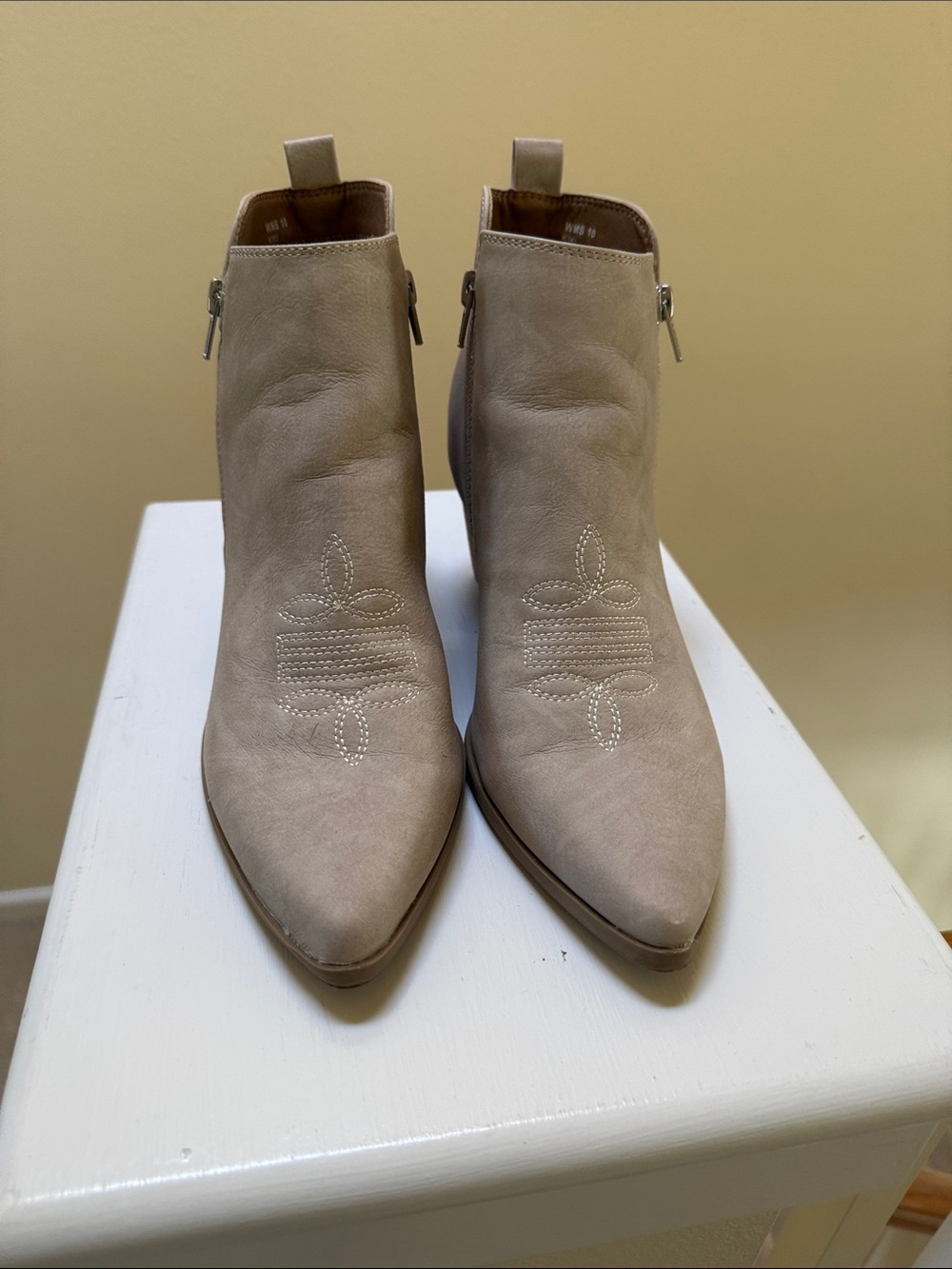 Dolce Vita Taupe Vegan Leather Pointed Toe Ankle Booties
